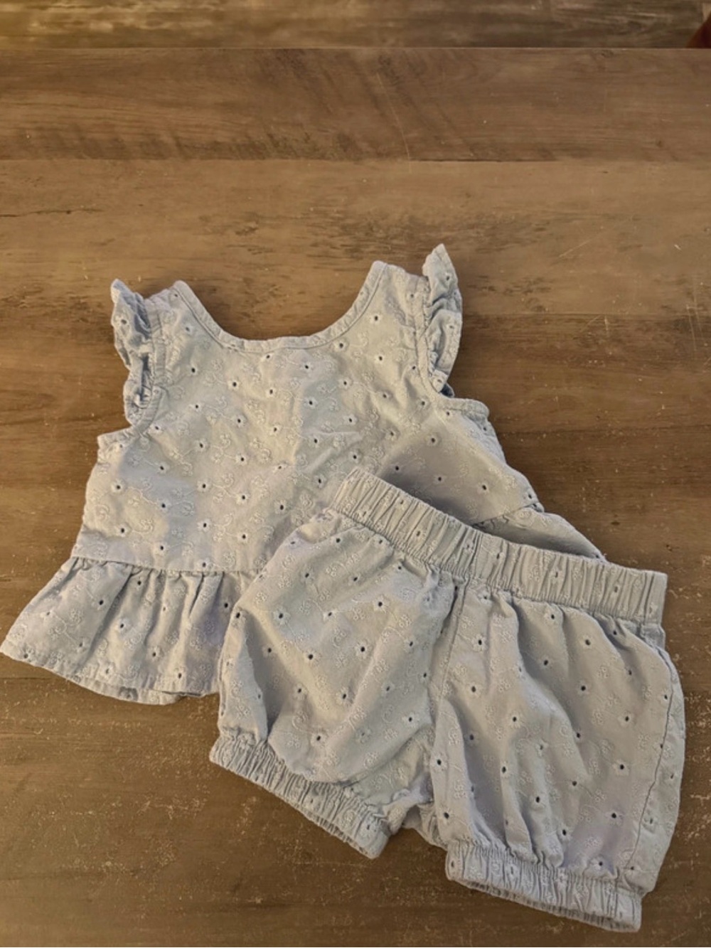 Little Planet Light Blue Eyelet Ruffle Tank & Shorts Set - Kids